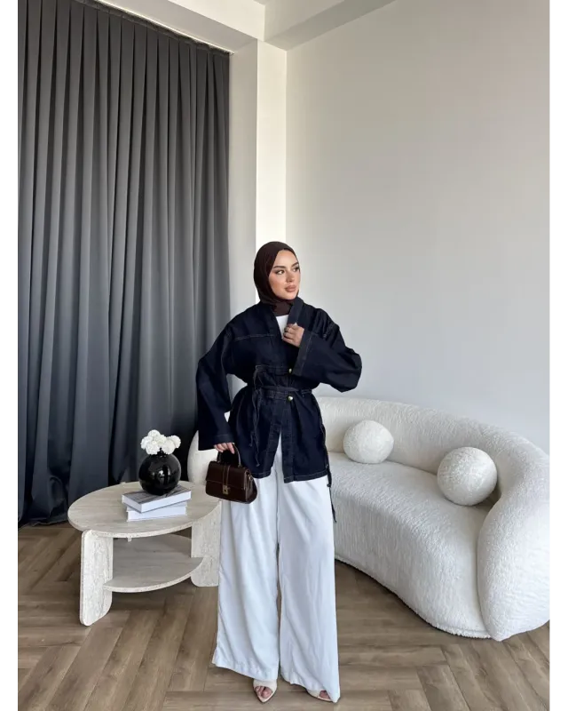 Belted Denim Wrap Jacket