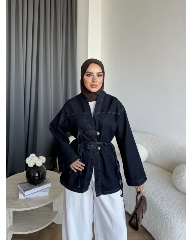 Belted Denim Wrap Jacket