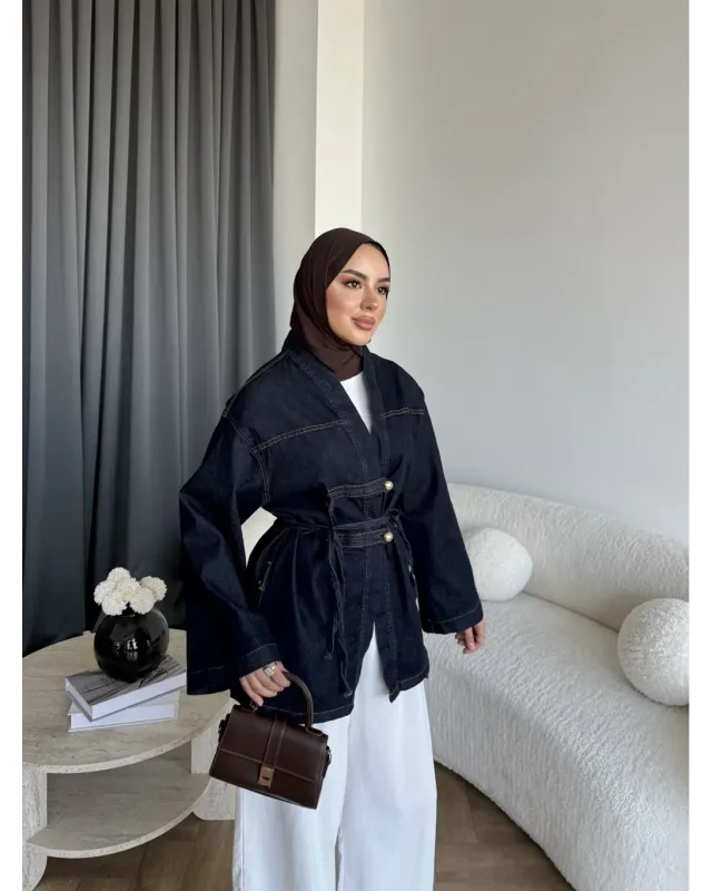 Belted Denim Wrap Jacket