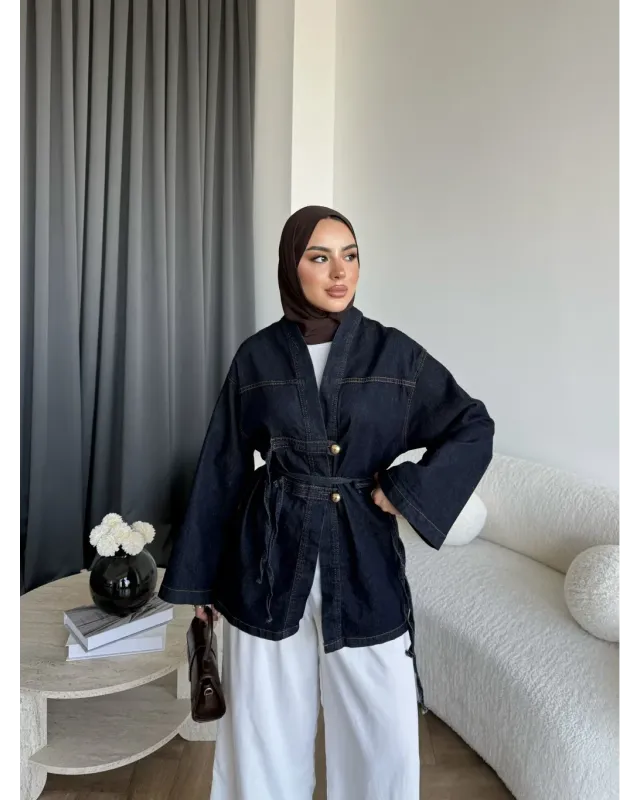 Belted Denim Wrap Jacket
