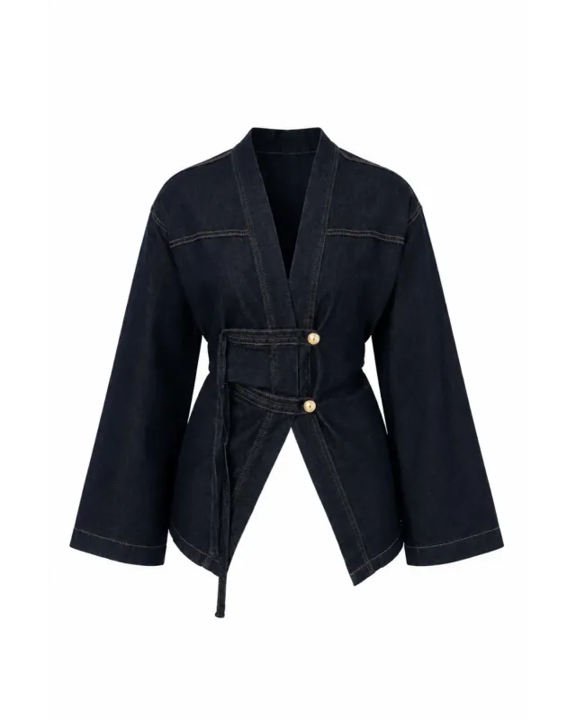 Belted Denim Wrap Jacket
