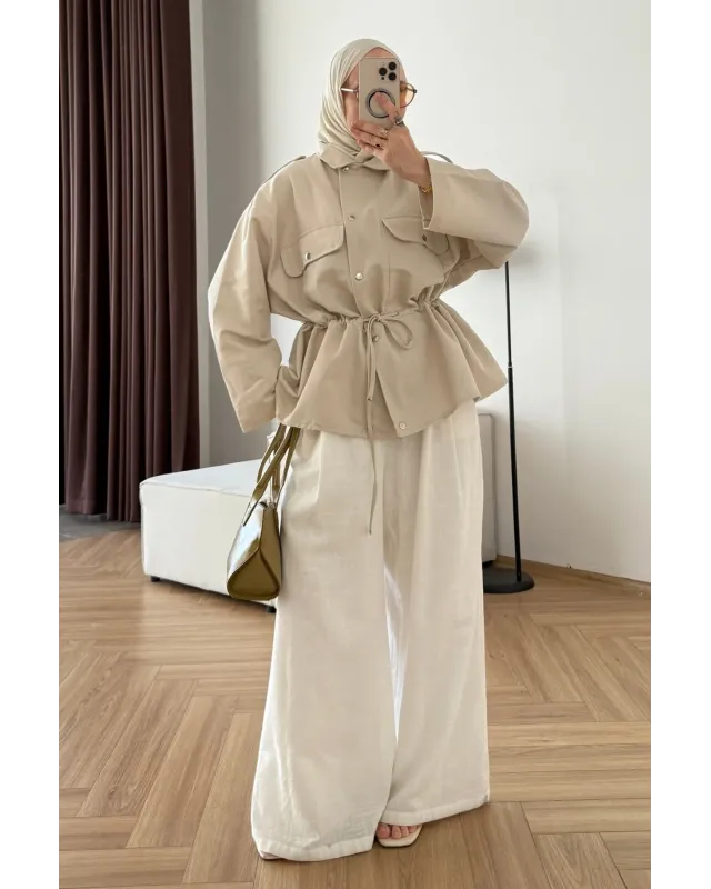 Oversized Beige Parka Jacket