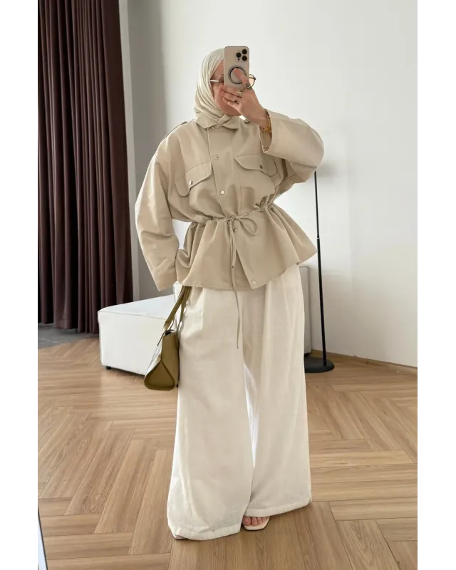 Oversized Beige Parka Jacket