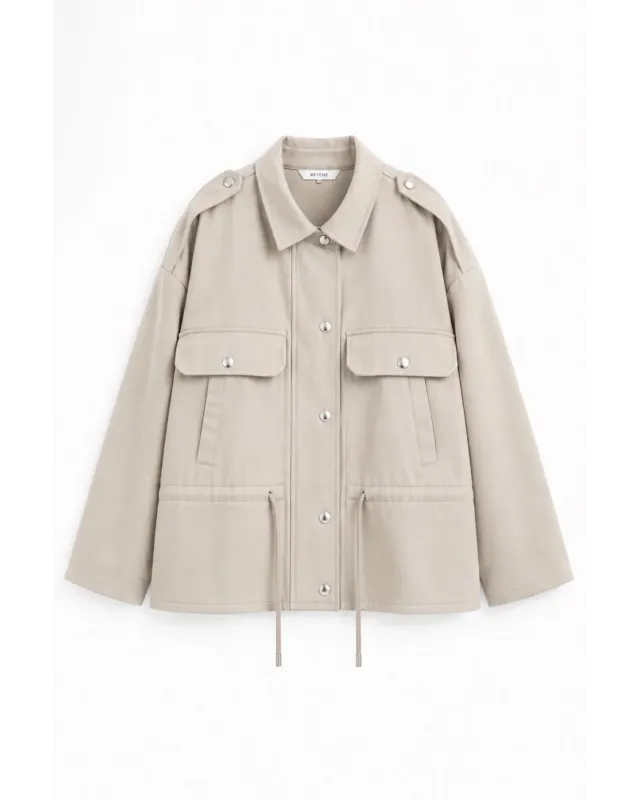 Oversized Beige Parka Jacket