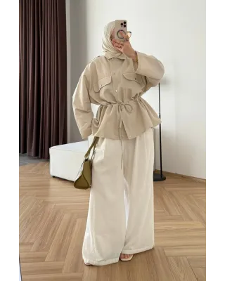Oversized Beige Parka Jacket