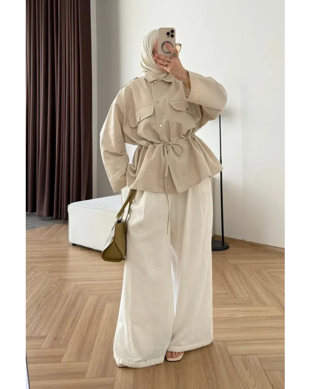 Oversized Beige Parka Jacket