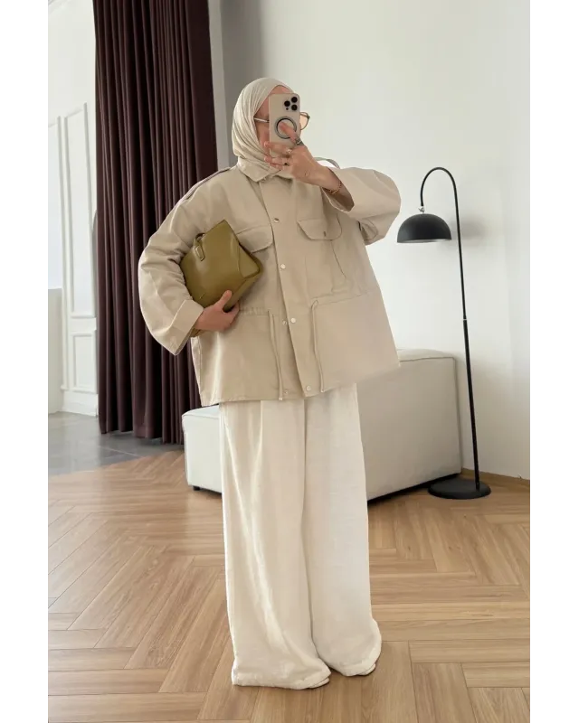 Oversized Beige Parka Jacket