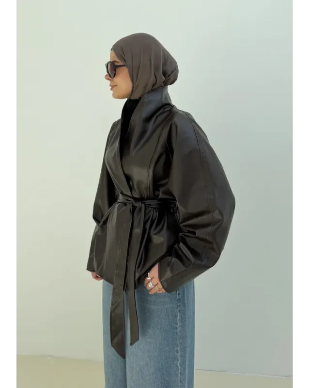 H&M Model Lined Leather Trench Coat – Dark Brown