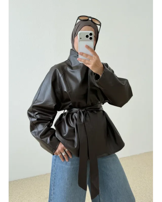 H&M Model Lined Leather Trench Coat – Dark Brown