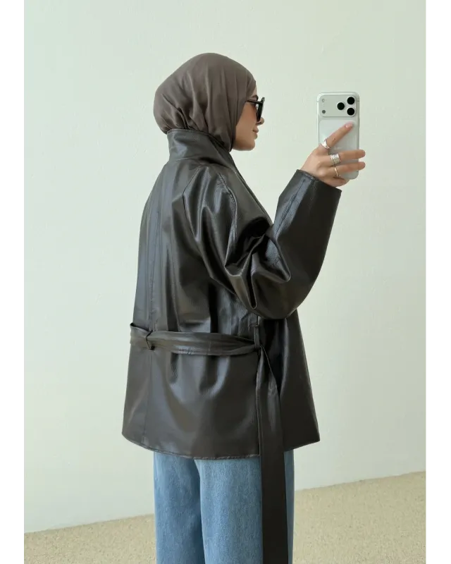 H&M Model Lined Leather Trench Coat – Dark Brown