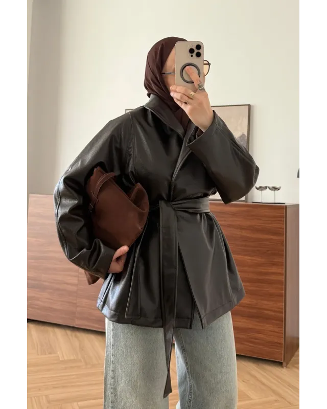 H&M Model Lined Leather Trench Coat – Dark Brown