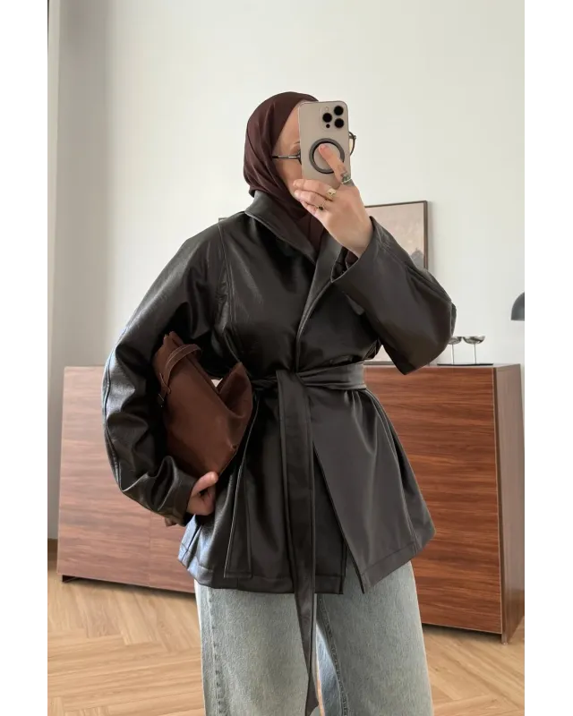 H&M Model Lined Leather Trench Coat – Dark Brown