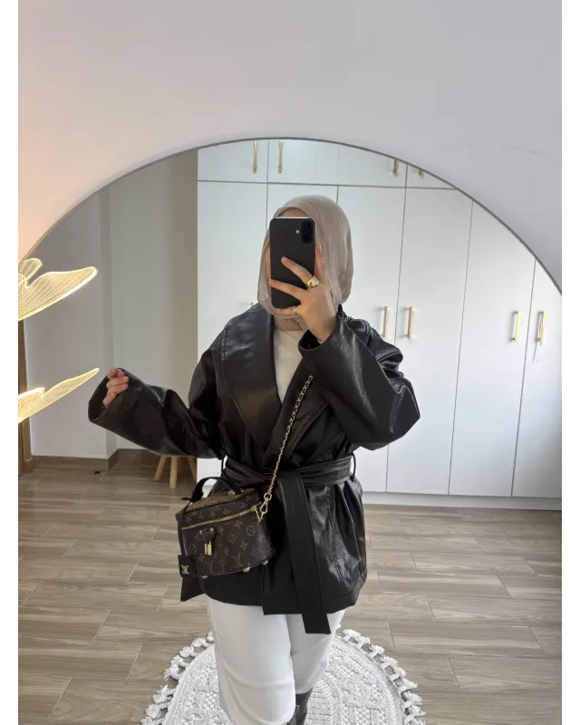 H&M Model Lined Leather Trench Coat – Dark Brown