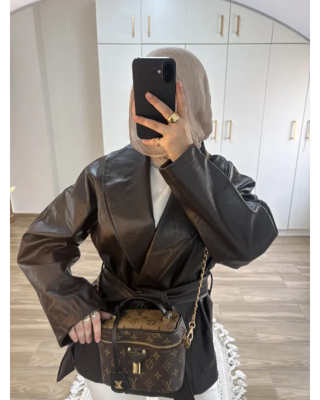 H&M Model Lined Leather Trench Coat – Dark Brown