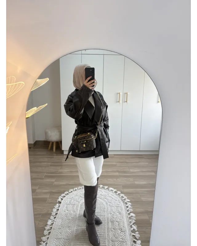 H&M Model Lined Leather Trench Coat – Dark Brown