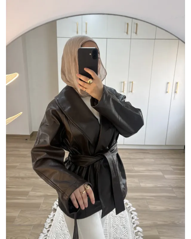 H&M Model Lined Leather Trench Coat – Dark Brown