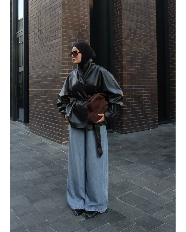 H&M Model Lined Leather Trench Coat – Black
