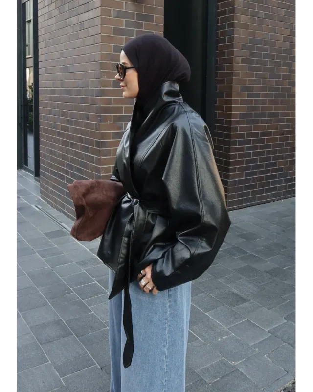H&M Model Lined Leather Trench Coat – Black