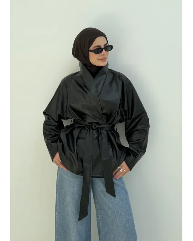 H&M Model Lined Leather Trench Coat – Black