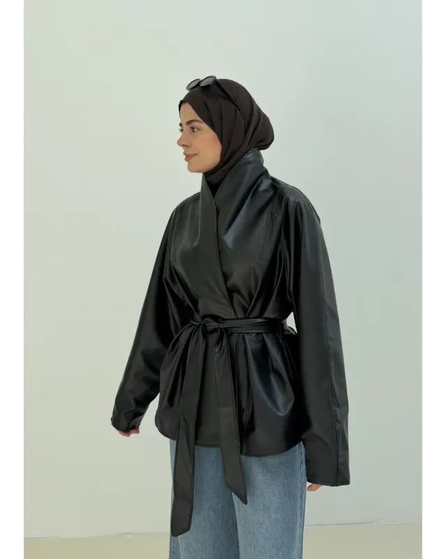 H&M Model Lined Leather Trench Coat – Black