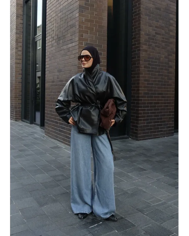 H&M Model Lined Leather Trench Coat – Black
