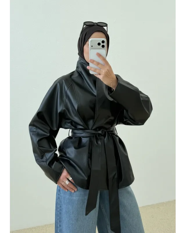 H&M Model Lined Leather Trench Coat – Black