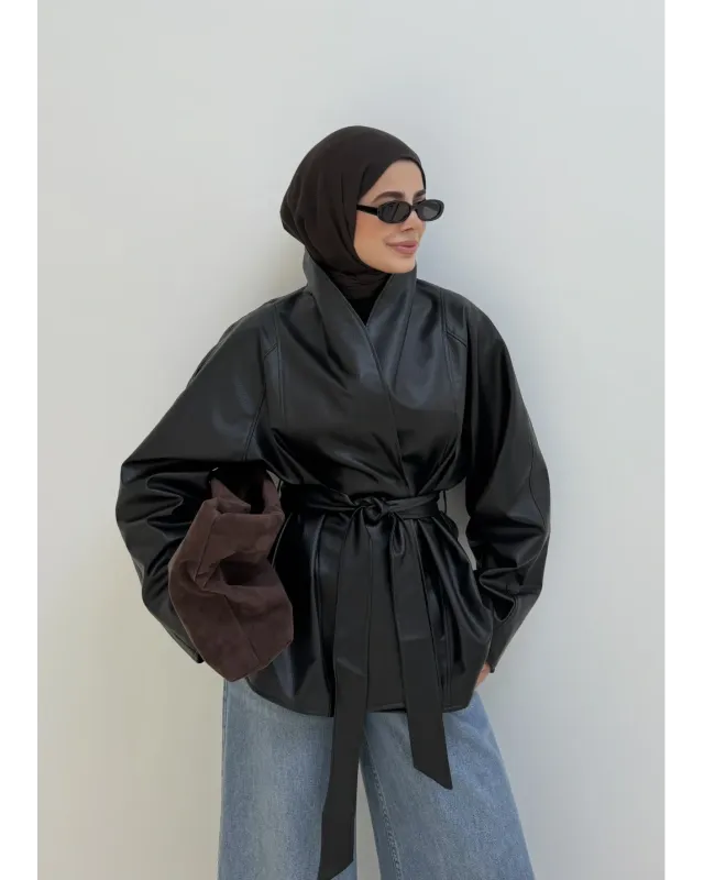H&M Model Lined Leather Trench Coat – Black