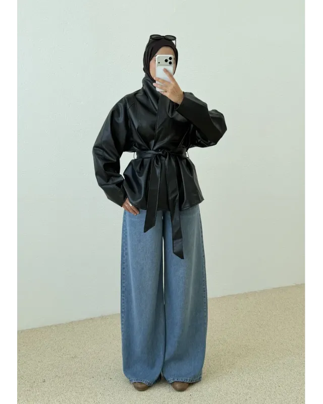 H&M Model Lined Leather Trench Coat – Black