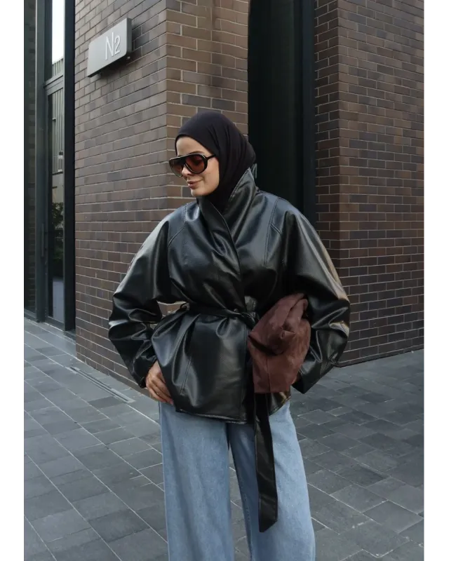 H&M Model Lined Leather Trench Coat – Black