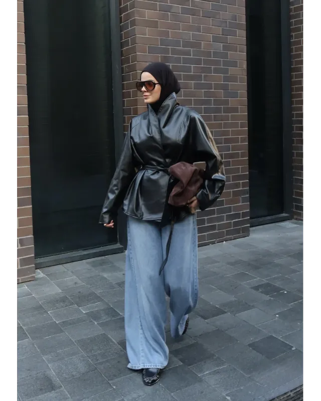 H&M Model Lined Leather Trench Coat – Black