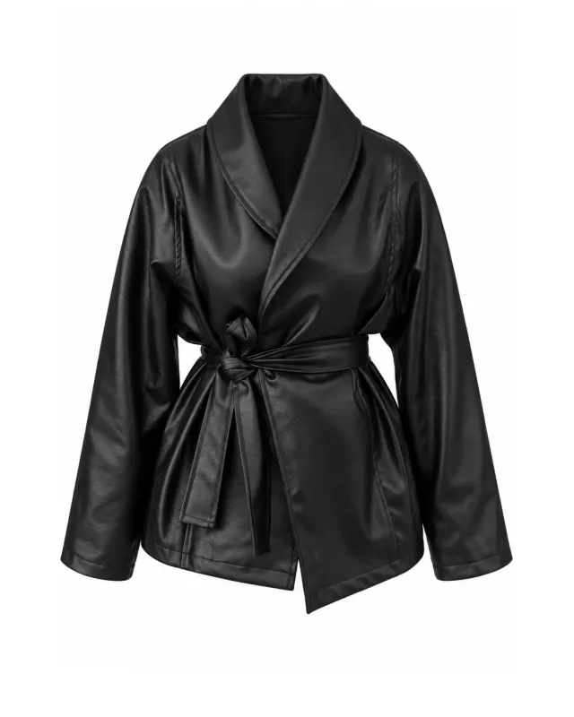 H&M Model Lined Leather Trench Coat – Black