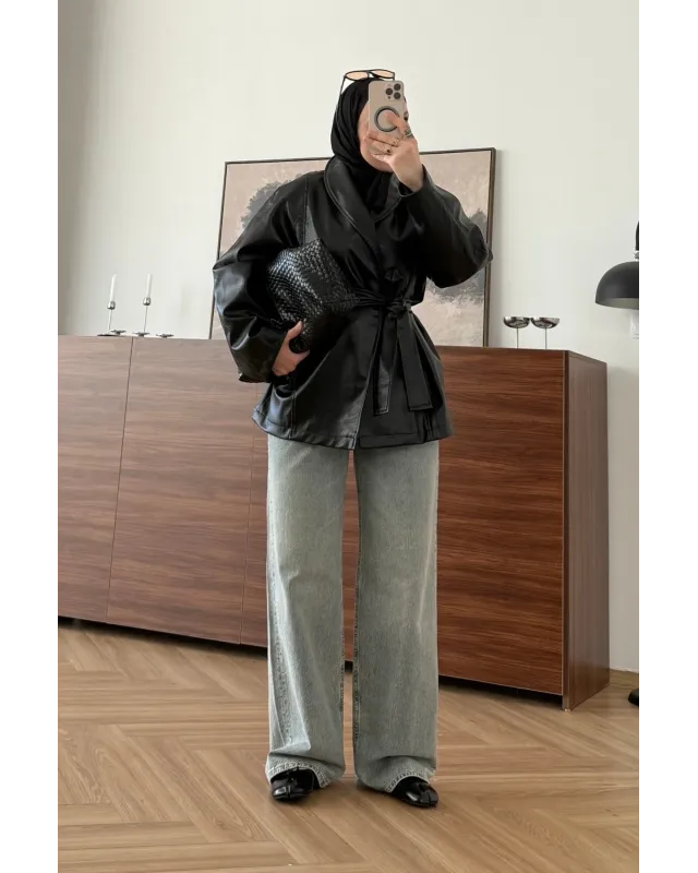H&M Model Lined Leather Trench Coat – Black