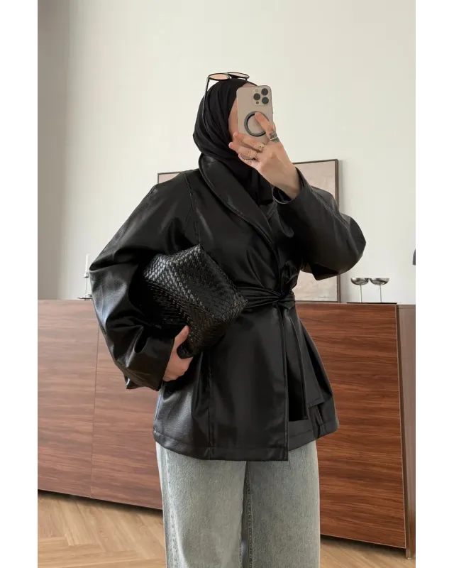 H&M Model Lined Leather Trench Coat – Black