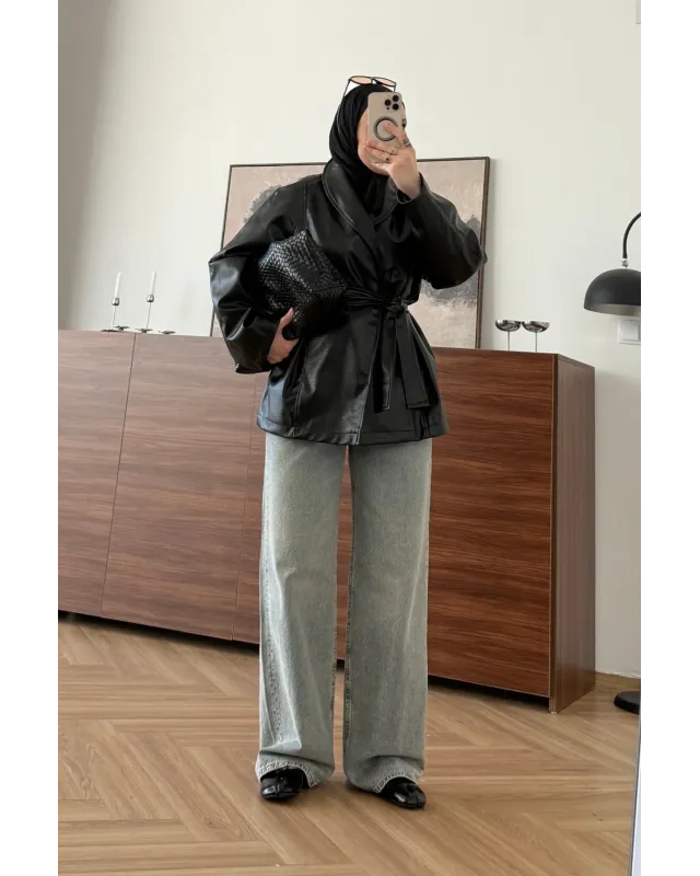 H&M Model Lined Leather Trench Coat – Black