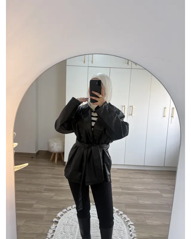 H&M Model Lined Leather Trench Coat – Black