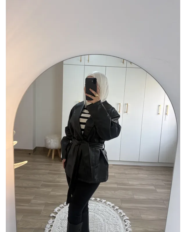 H&M Model Lined Leather Trench Coat – Black