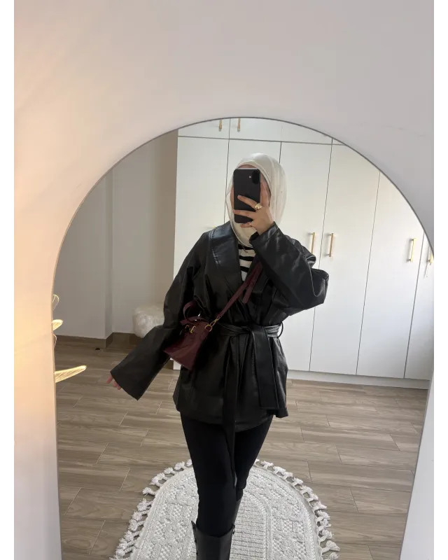 H&M Model Lined Leather Trench Coat – Black