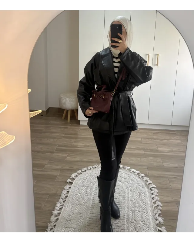 H&M Model Lined Leather Trench Coat – Black