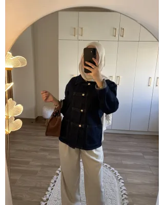 Dark Blue Chinese-Inspired Denim Jacket