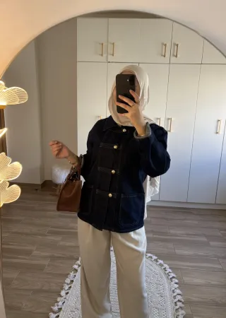 Dark Blue Chinese-Inspired Denim Jacket