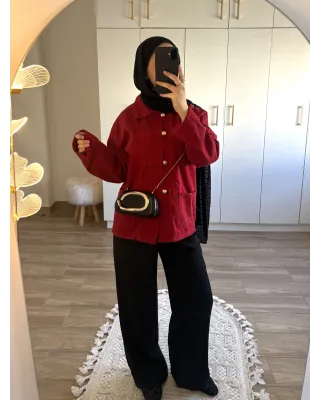 Red Chinese-Inspired Denim Jacket