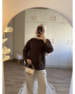 Brown Chinese-Inspired Denim Jacket