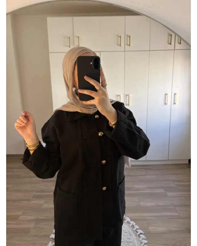 Black Chinese-Inspired Denim Jacket