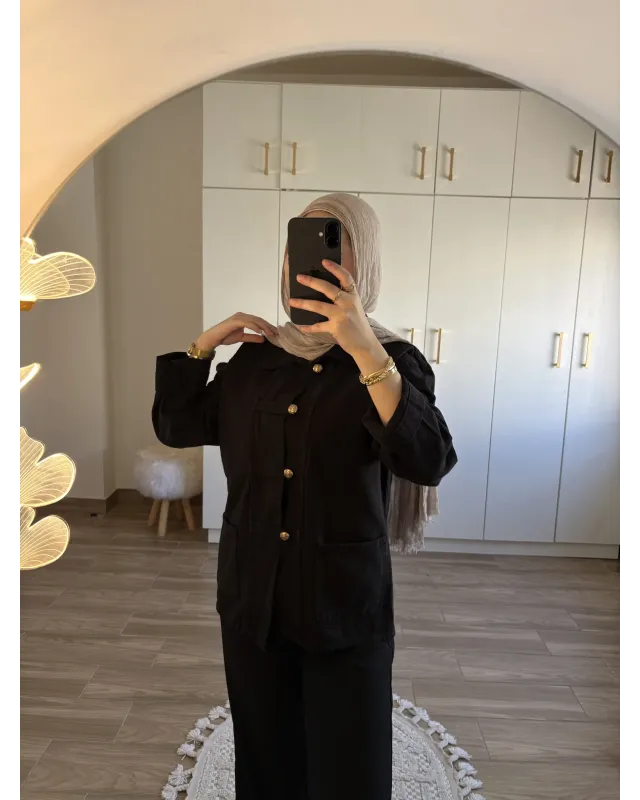 Black Chinese-Inspired Denim Jacket