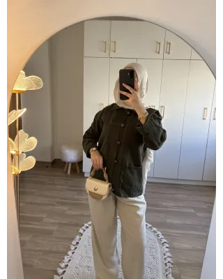 Olive Green Chinese-Inspired Denim Jacket