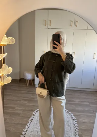 Olive Green Chinese-Inspired Denim Jacket