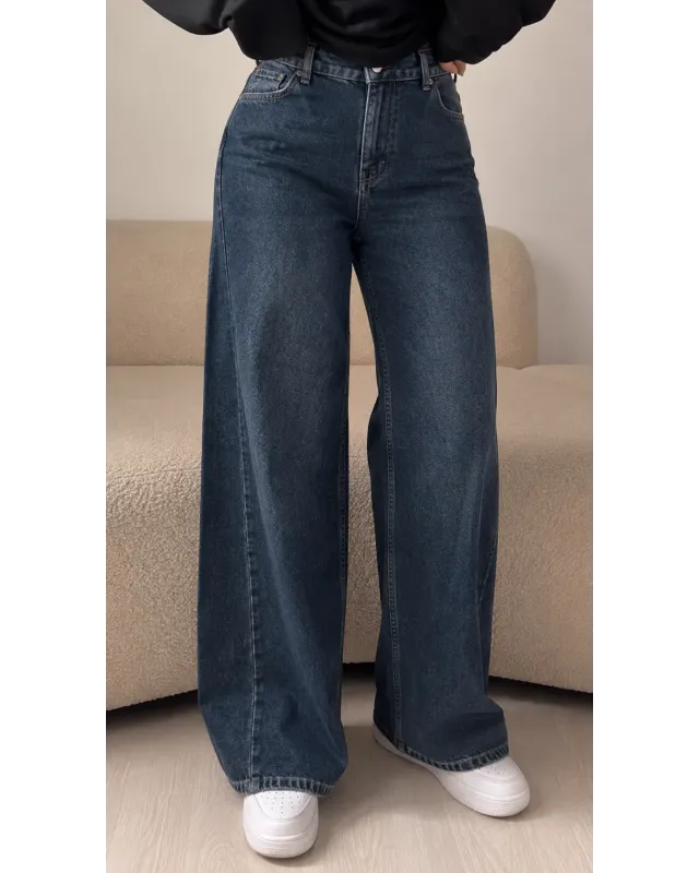 Washed Blue Wide Leg Jeans