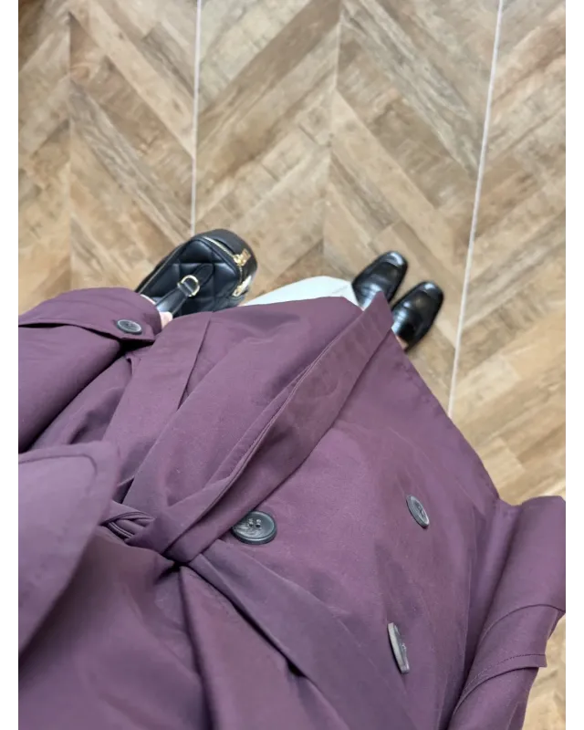 Plum Belted Mid-Length Trench Coat