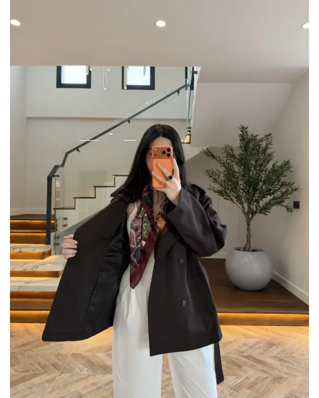 Dark Brown Belted Mid-Length Trench Coat