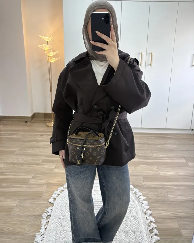 Dark Brown Belted Mid-Length Trench Coat